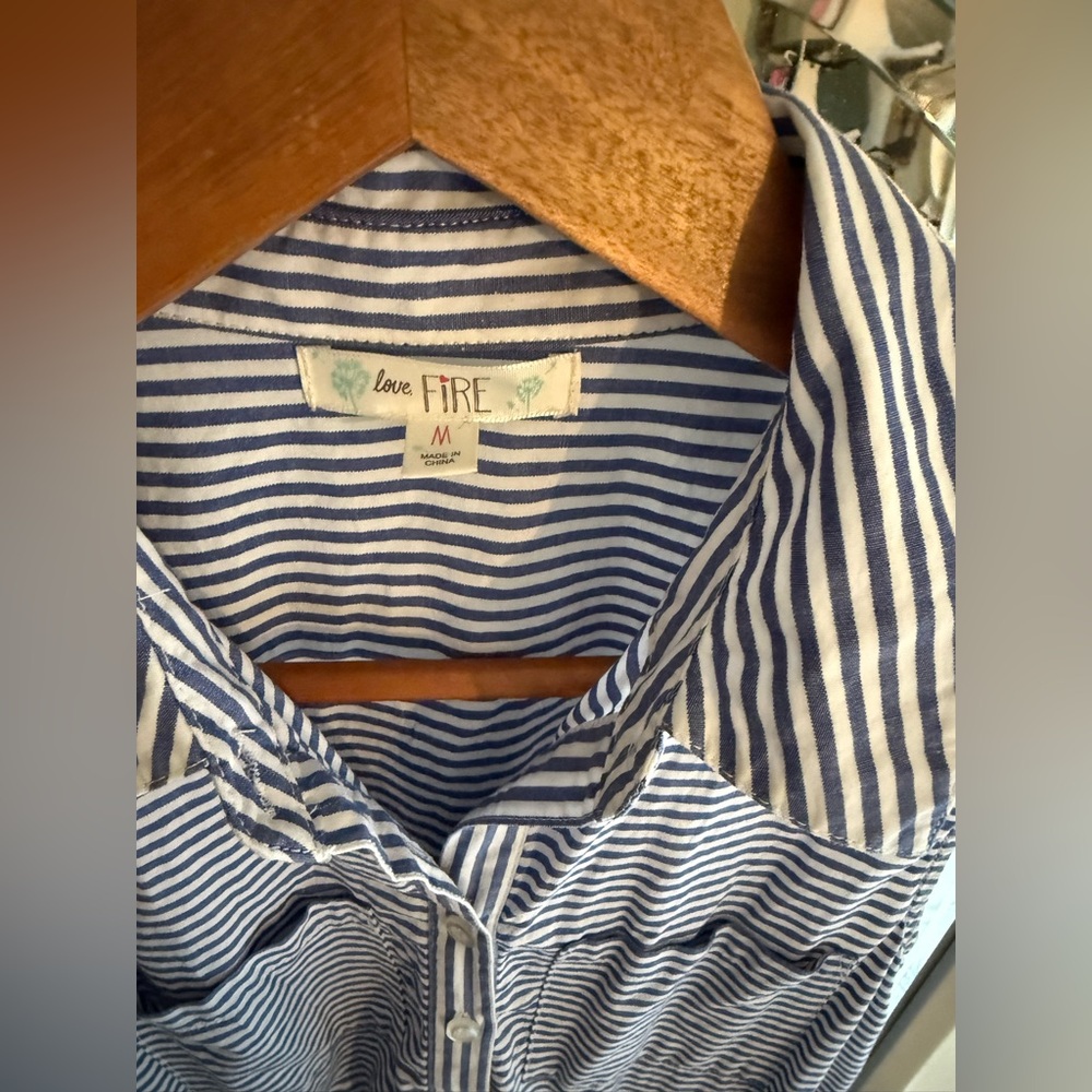 Love Fire sleeveless shirt dress blue and white stripe medium - Picture 3 of 4